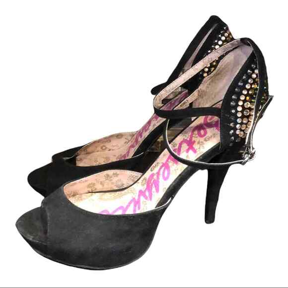 Betsey Johnson Shoes - Betsey Johnson open toe heels with bling backs ankle strap women’s 8.5